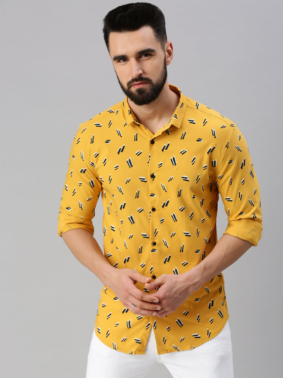 Men Yellow Printed Casual Shirt