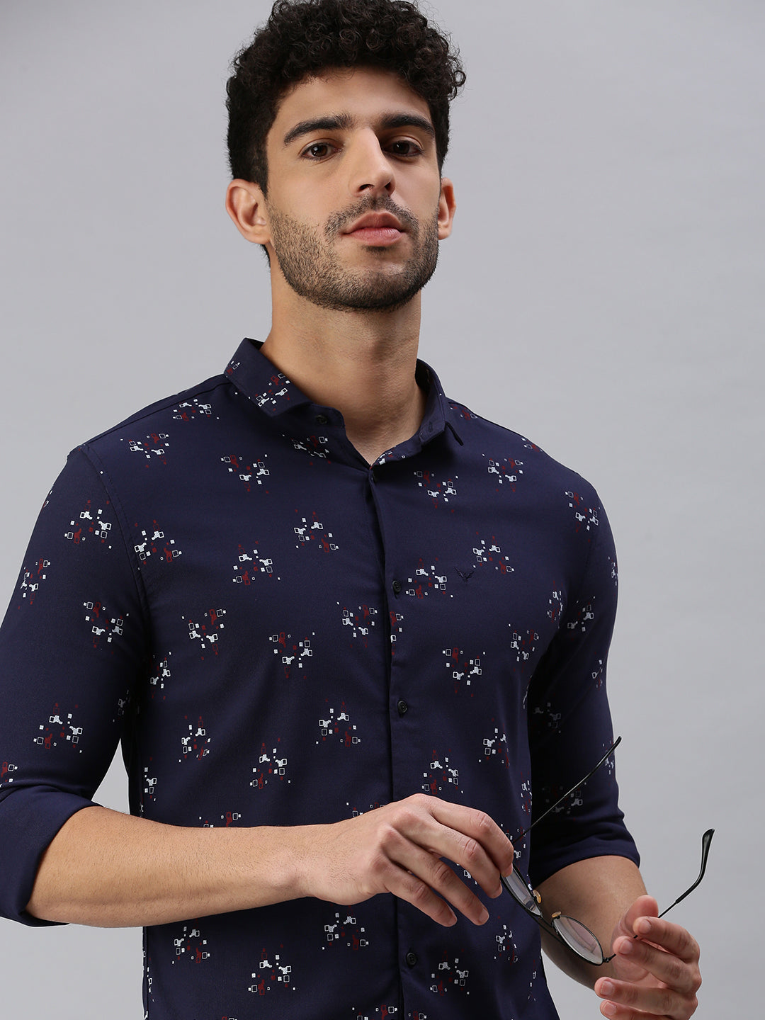 Men Navy Blue Printed Casual Shirt