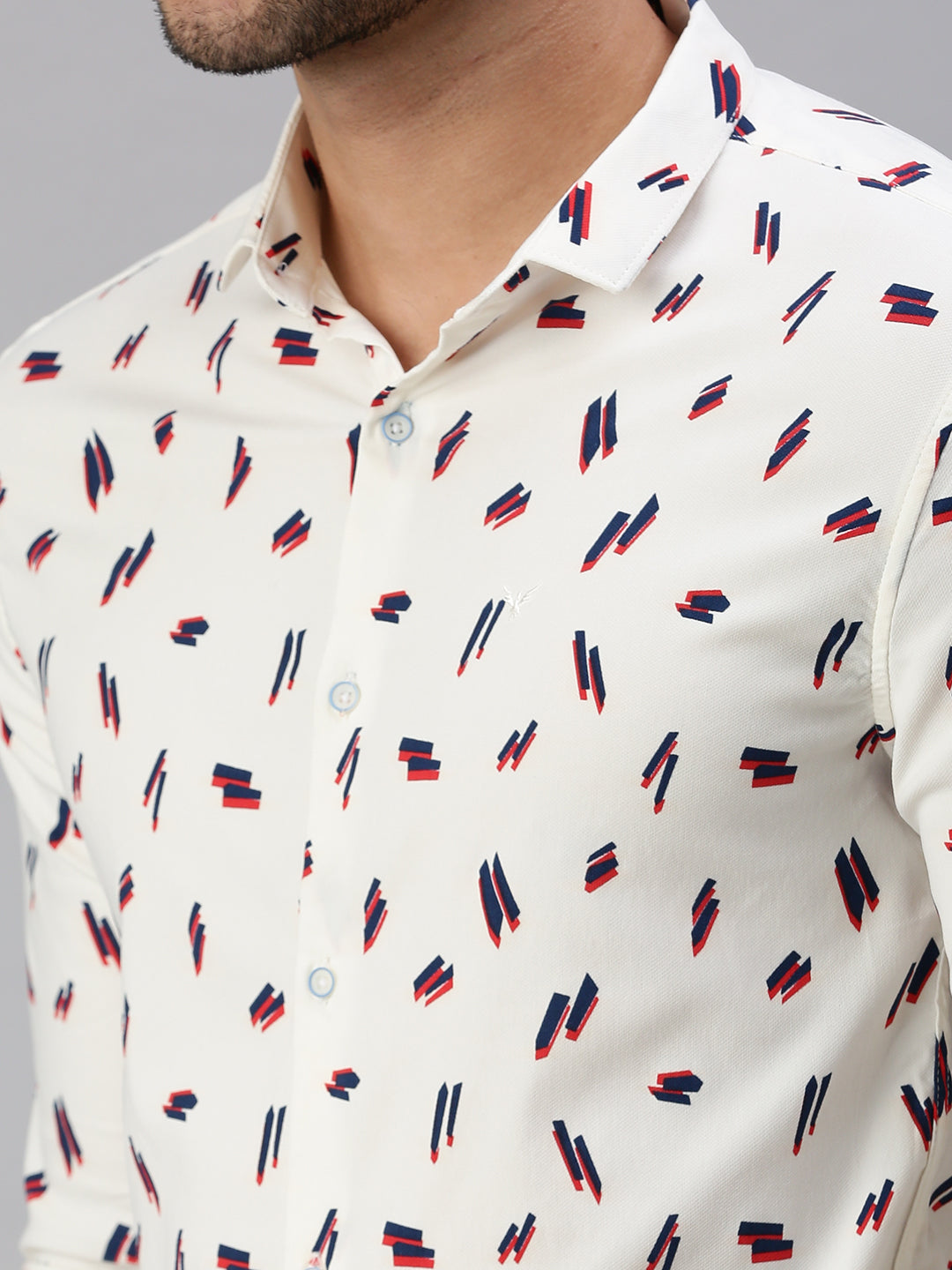 Men Cream Printed Casual Shirt