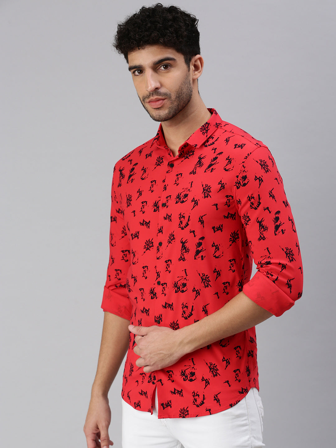 Men Red Printed Casual Shirt