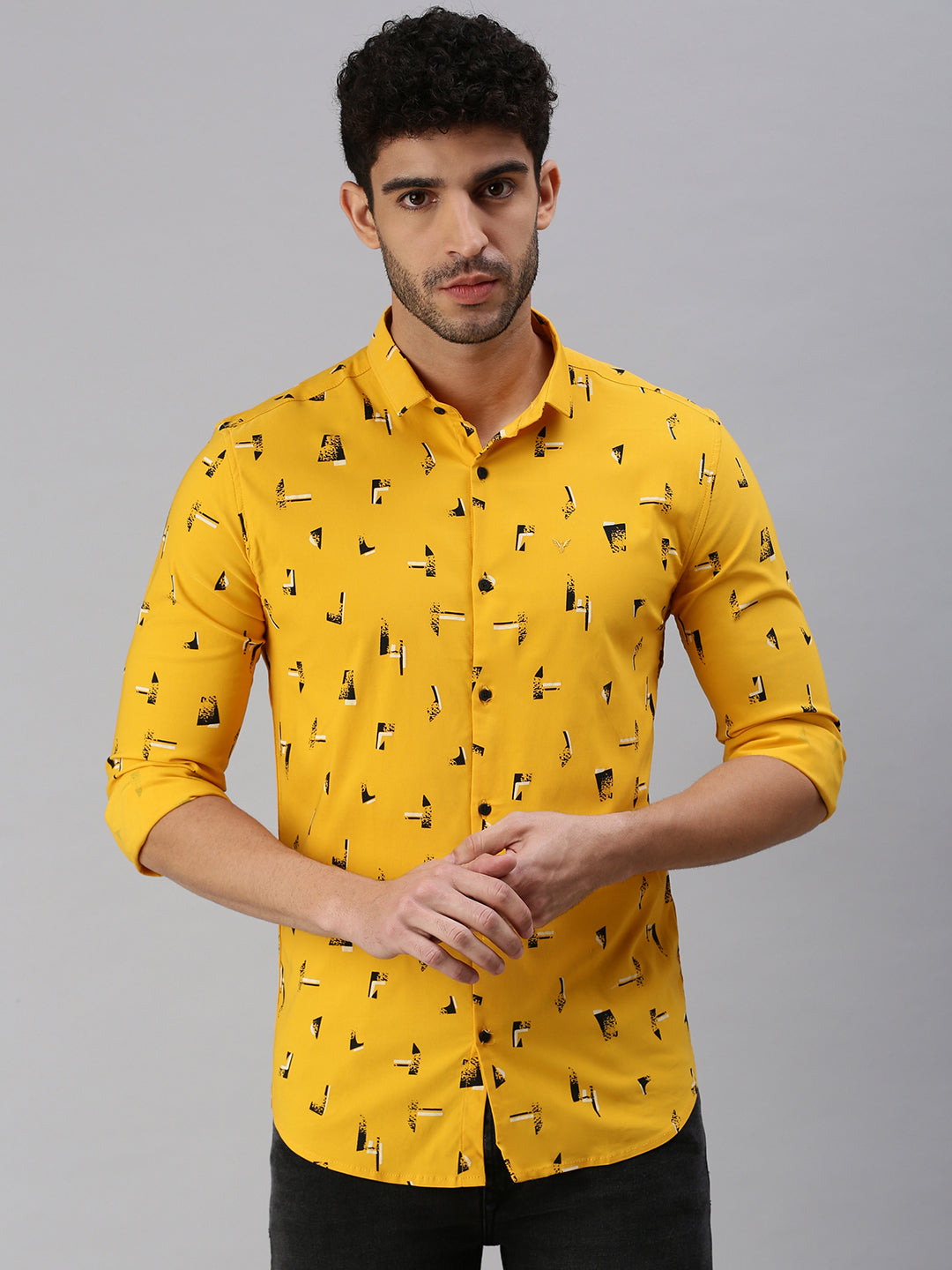Men Mustard Printed Casual Shirt