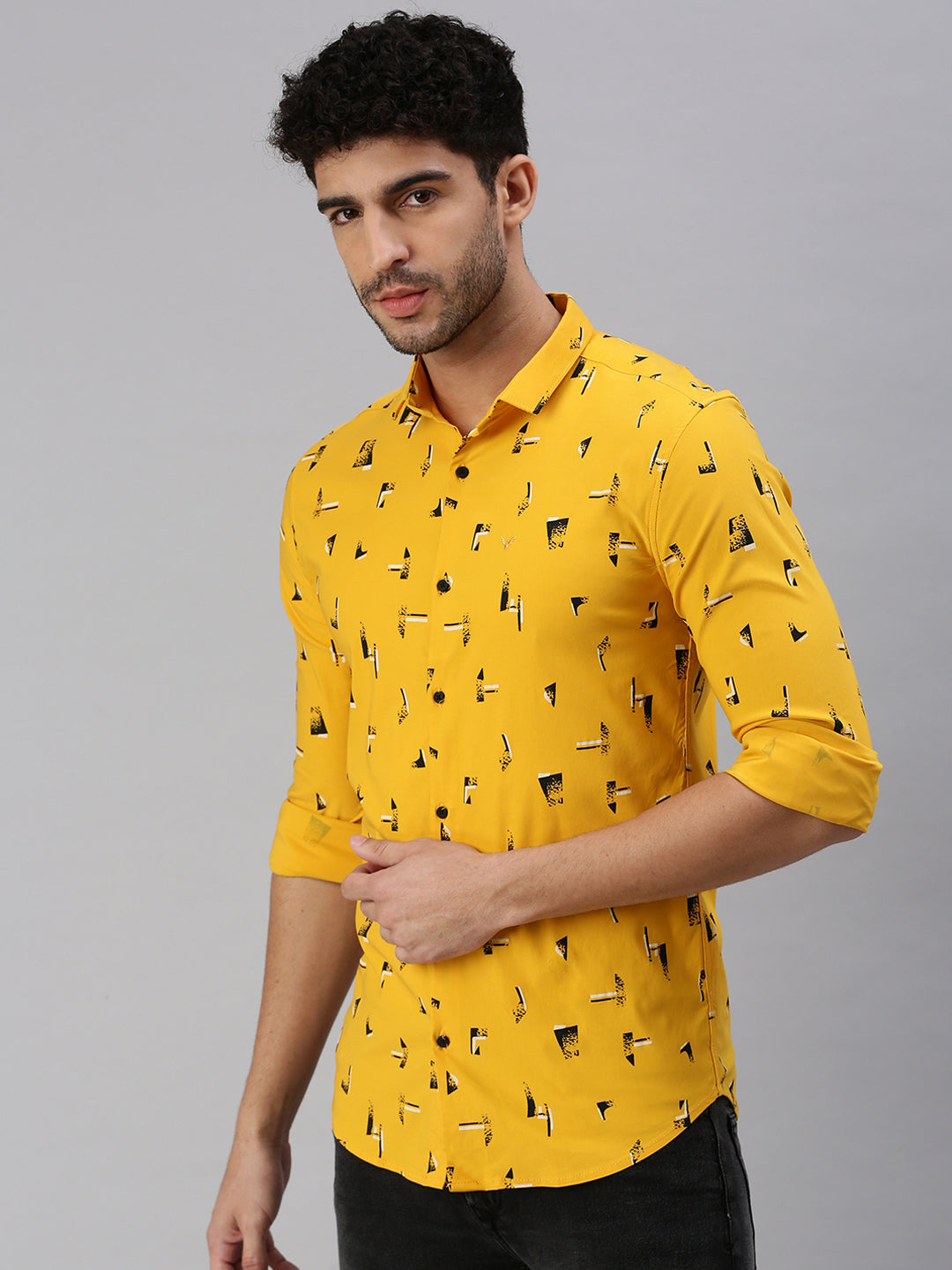 Men Mustard Printed Casual Shirt