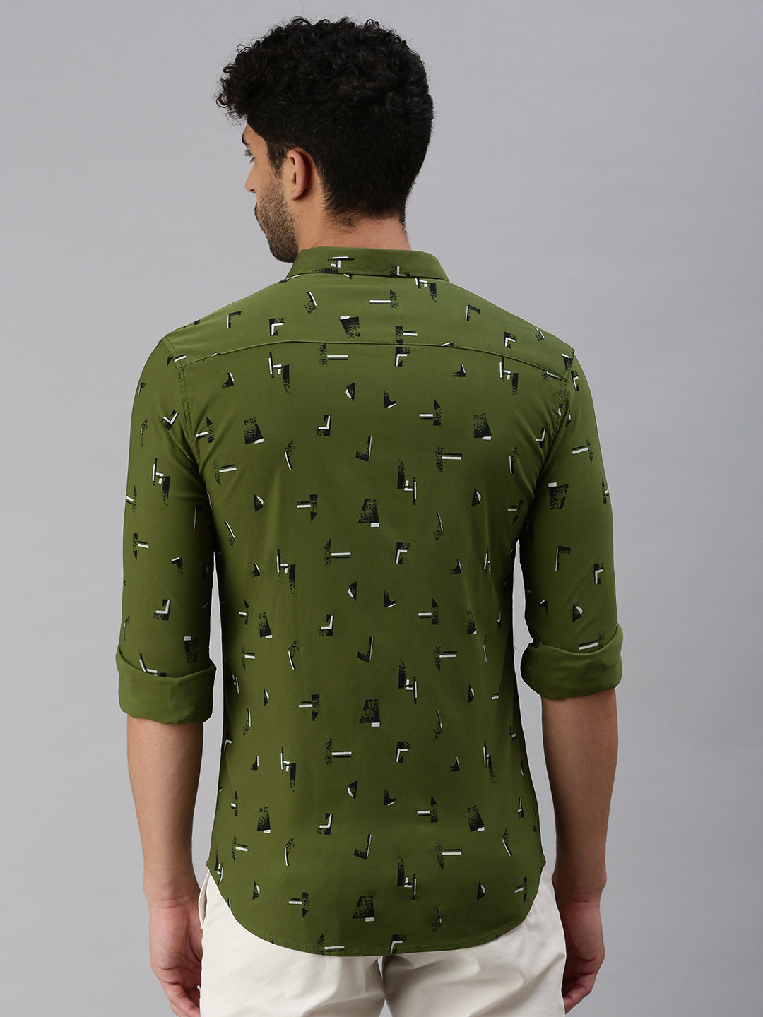 Men Olive Printed Casual Shirt