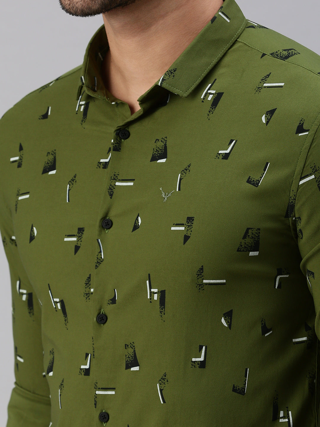 Men Olive Printed Casual Shirt