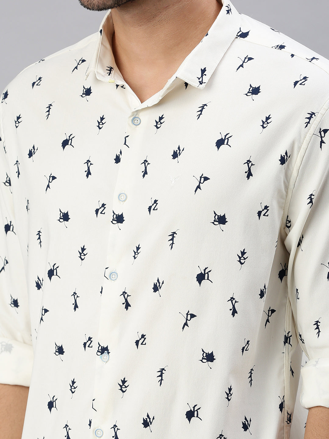 Men Cream Printed Casual Shirt