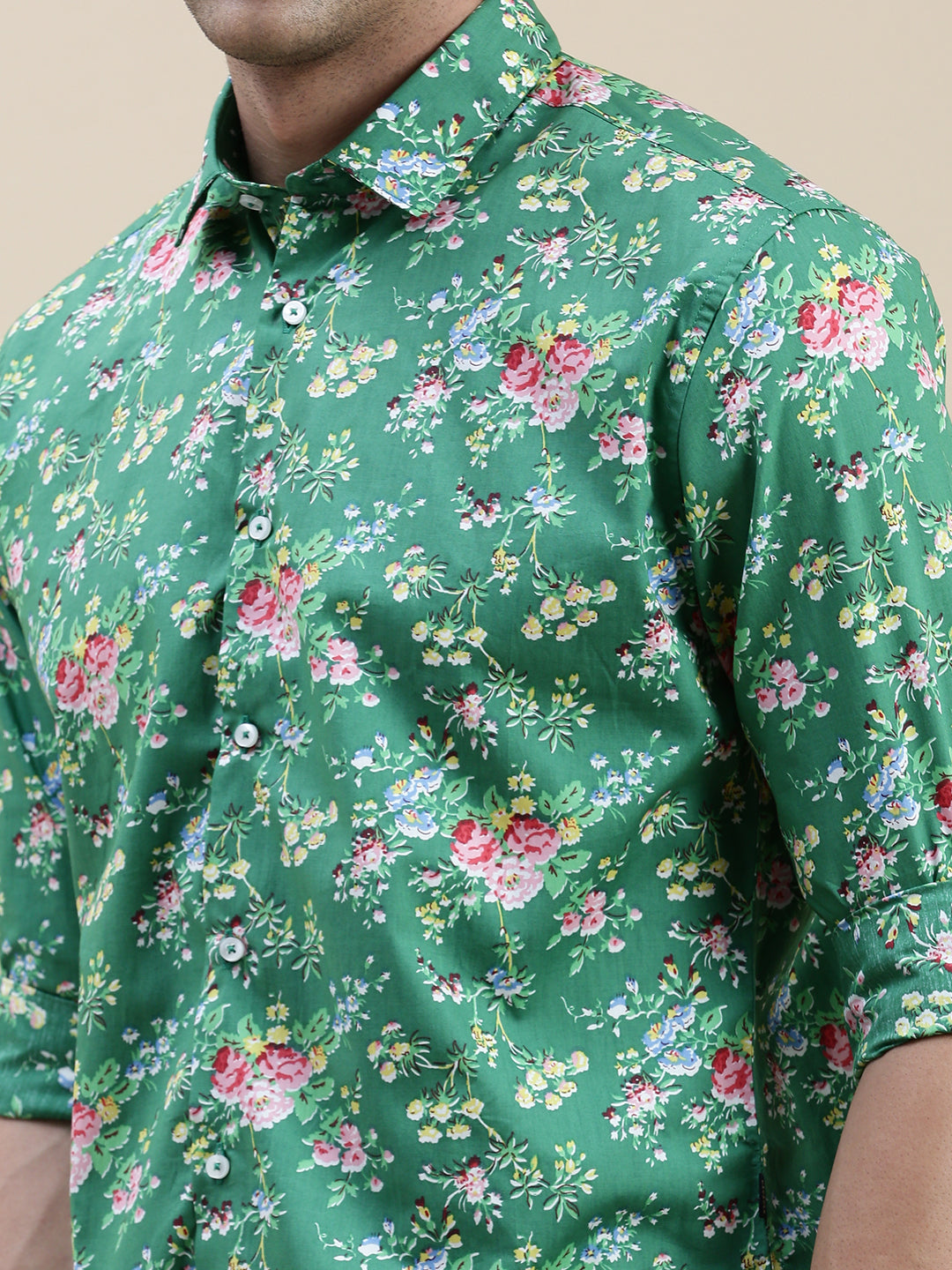 Men Green Floral Casual Shirt
