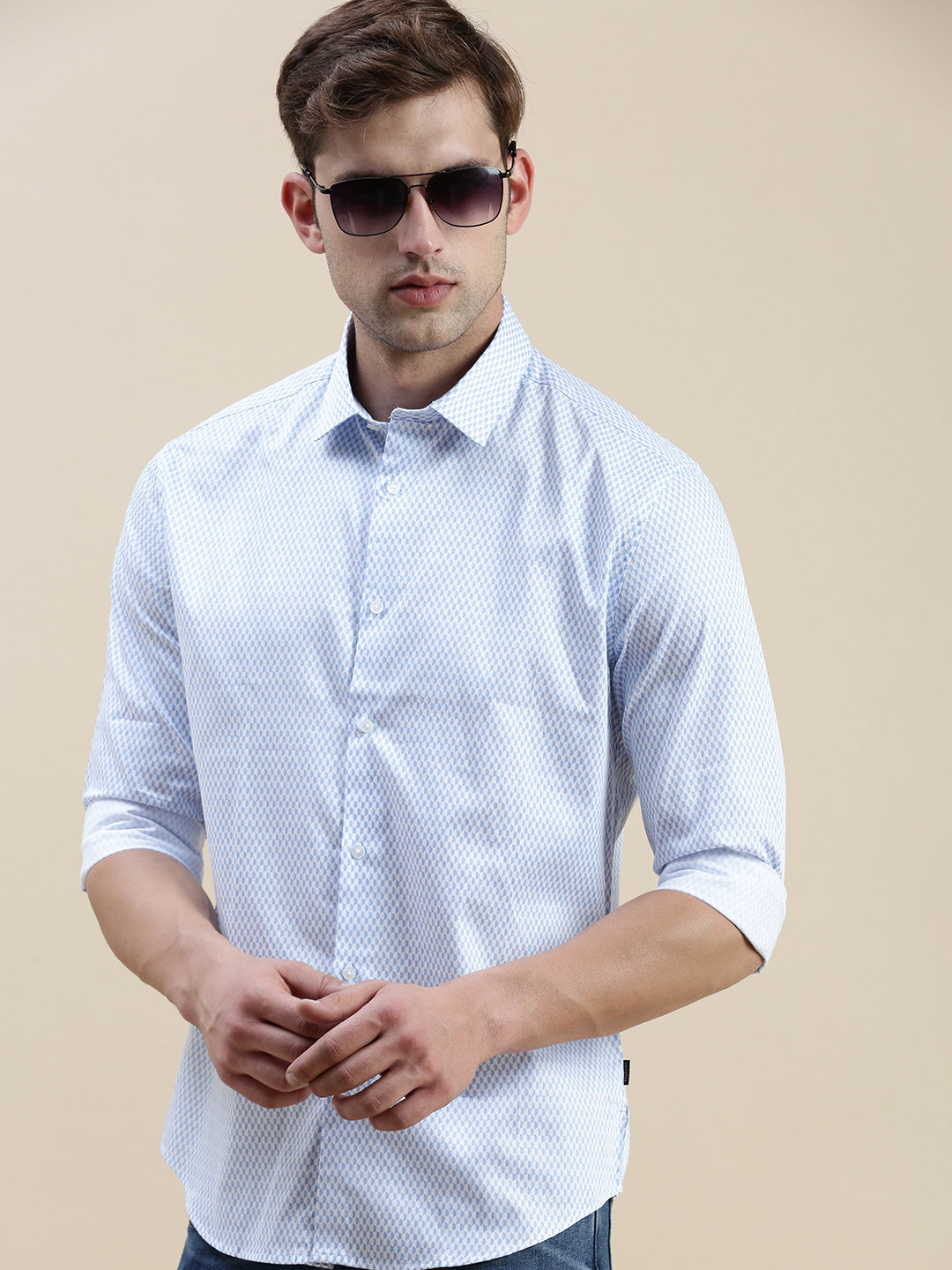 Men White Geometrical Casual Shirt