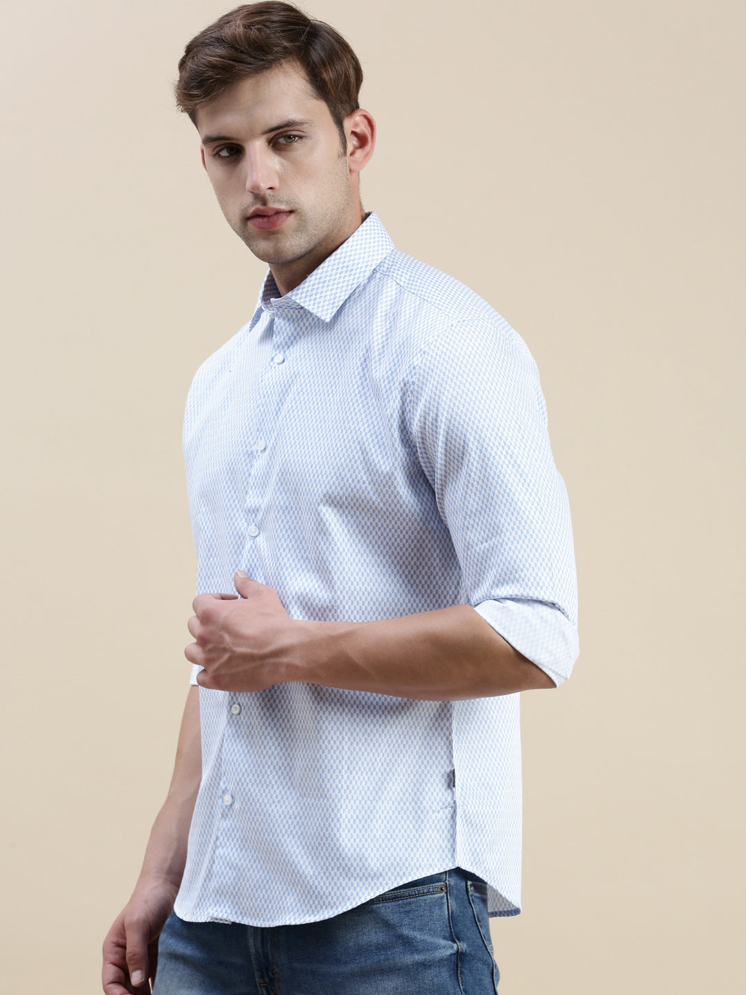 Men White Geometrical Casual Shirt