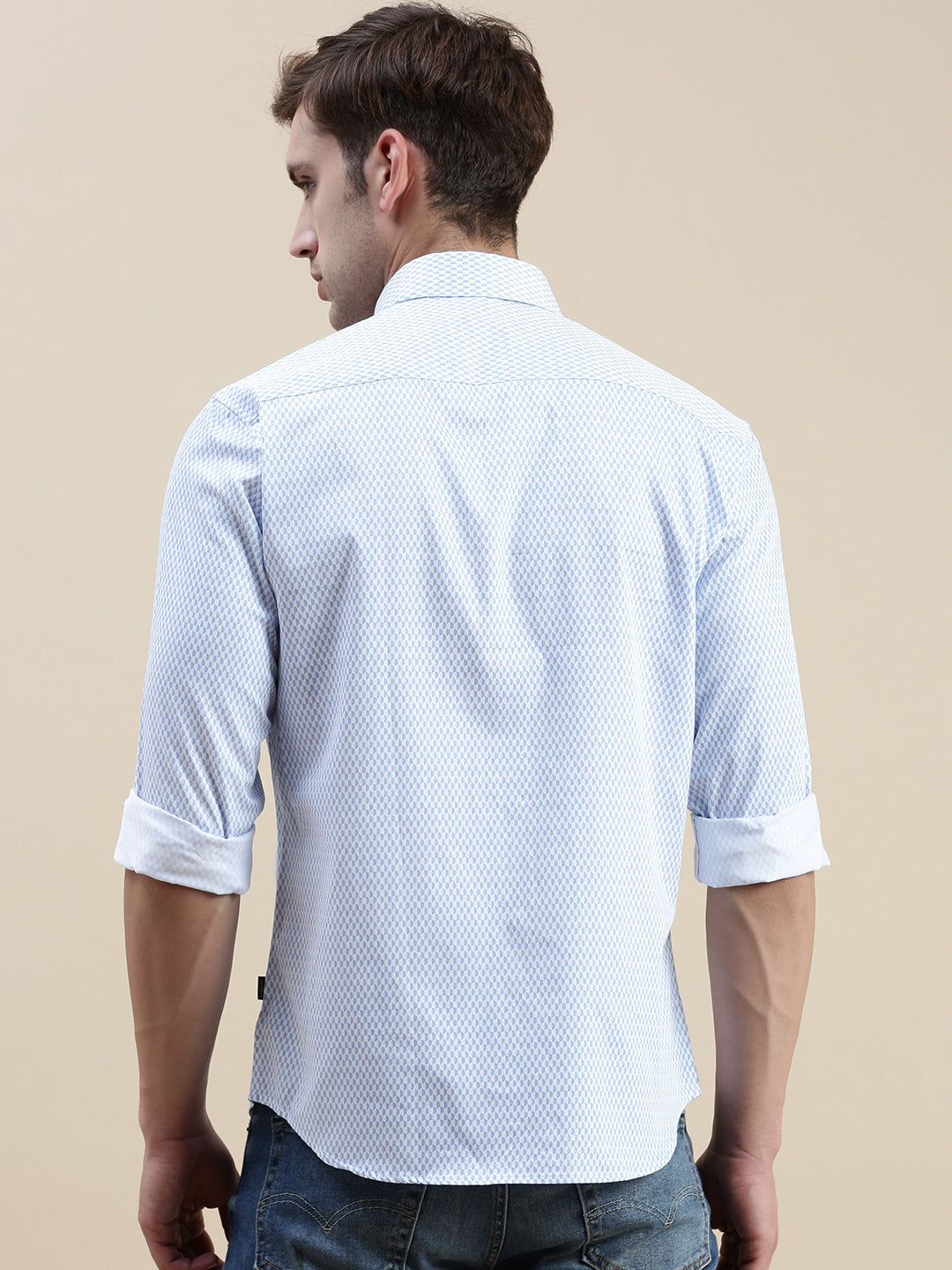 Men White Geometrical Casual Shirt