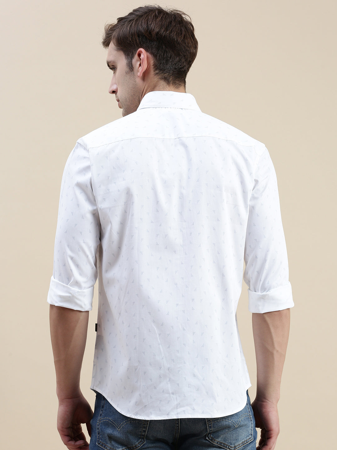 Men White Geometrical Casual Shirt