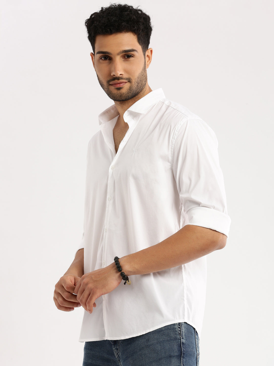 Men White Spread Collar Solid Shirt