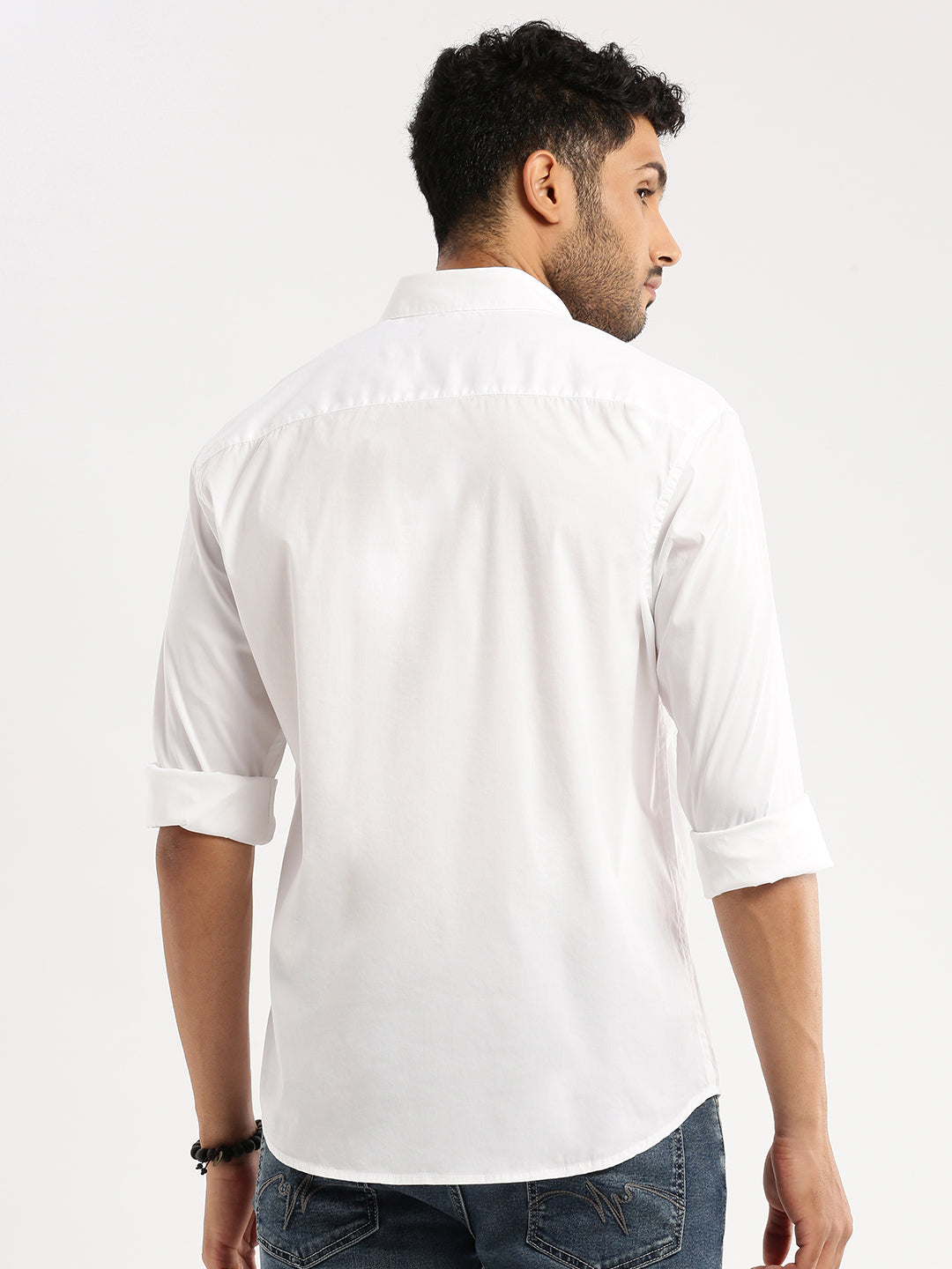 Men White Spread Collar Solid Shirt
