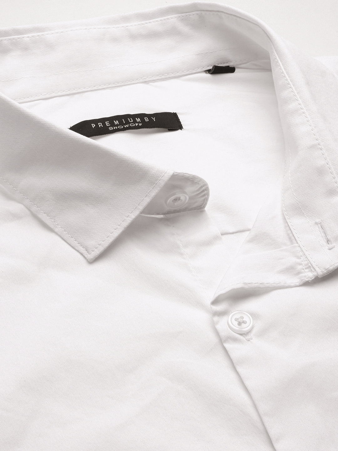 Men White Spread Collar Solid Shirt