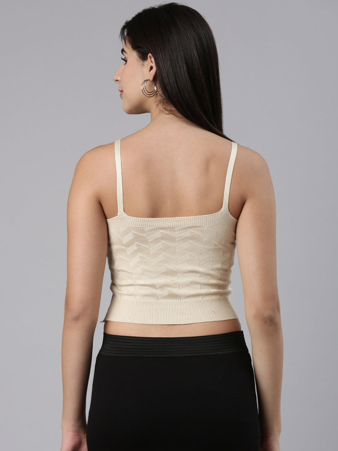 Shoulder Straps Solid Sleeveless Fitted Beige Crop Top