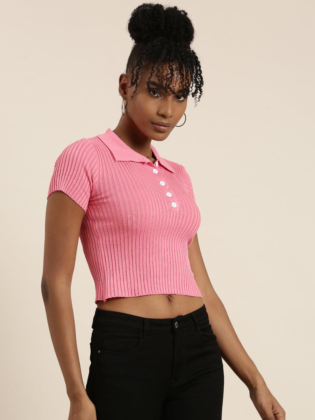 Women Pink Solid Fitted Crop Top