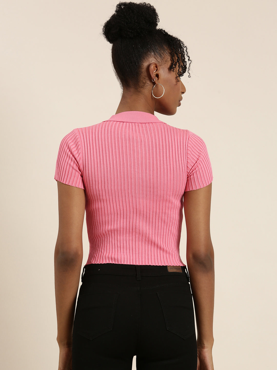Women Pink Solid Fitted Crop Top
