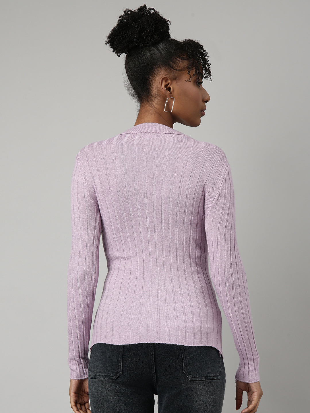 Women Lavender Solid Fitted Top
