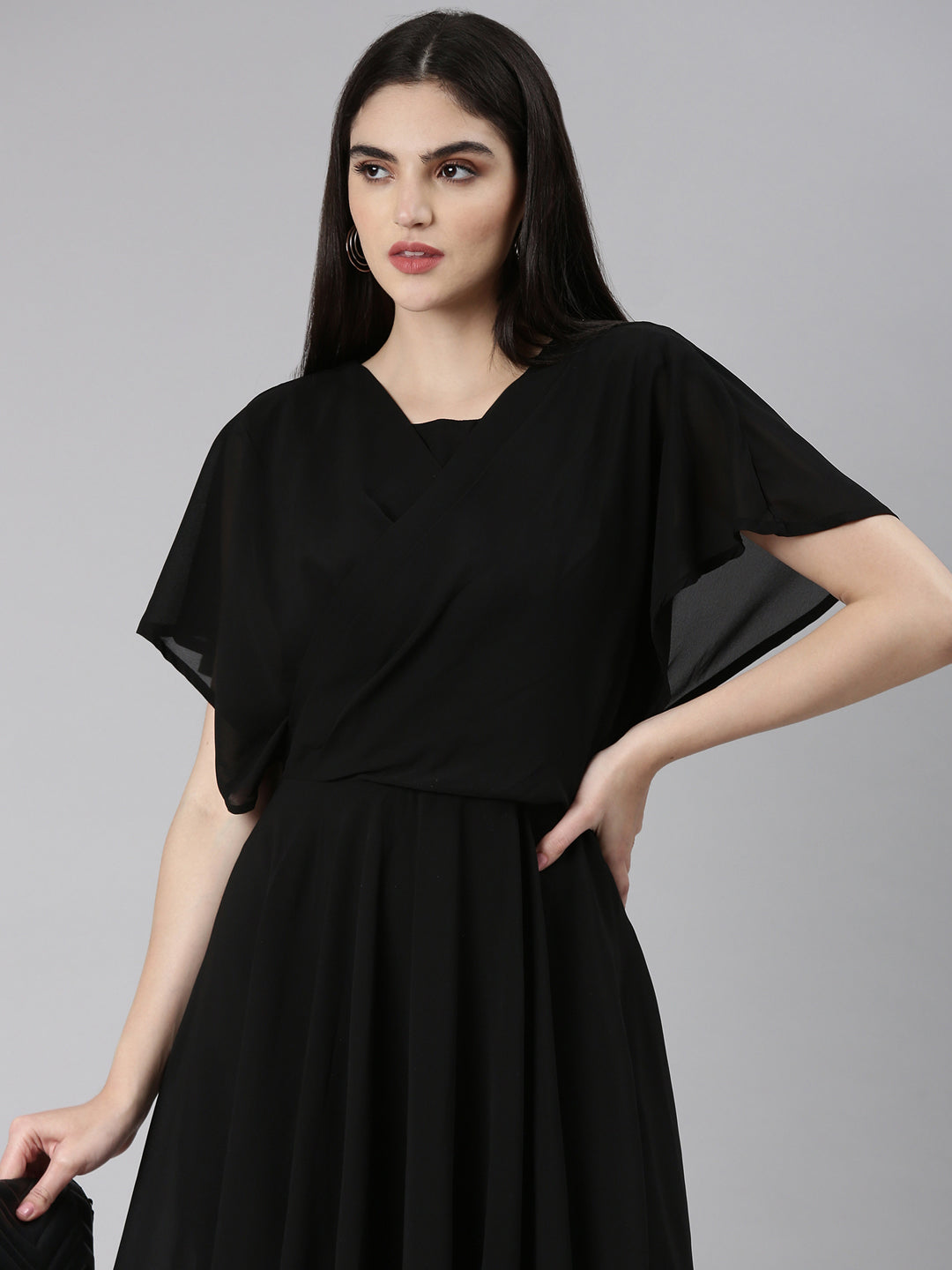 Women Black Solid Fit and Flare Dress