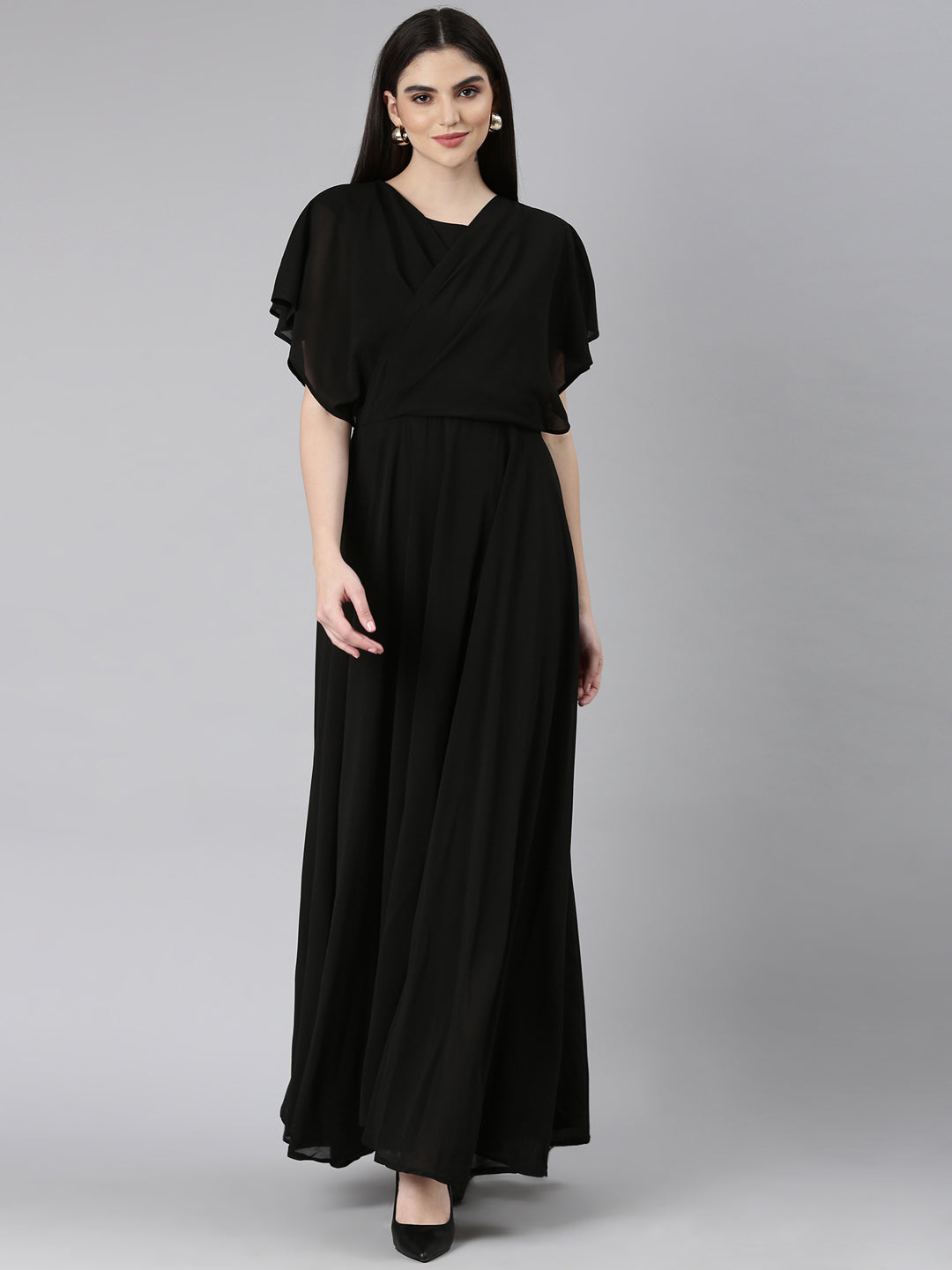 Women Black Solid Gown Dress
