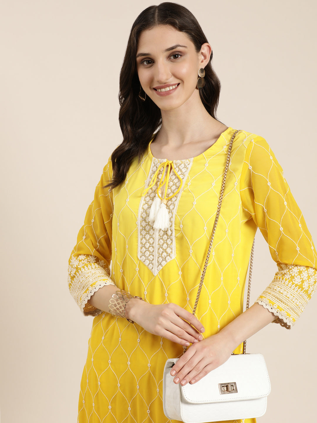 Women Yellow Solid Kurta Set