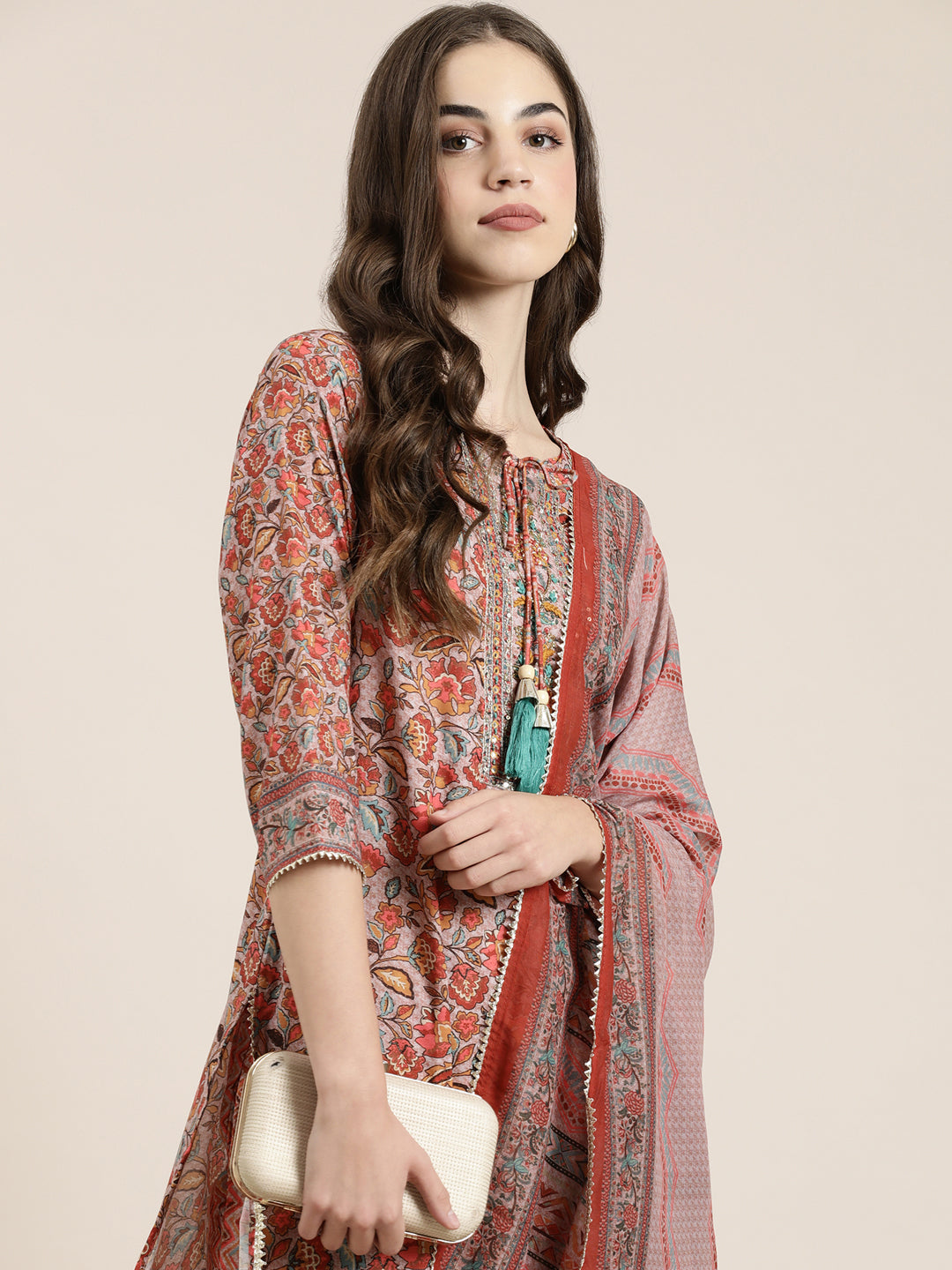 Women Rust Floral Kurta Set