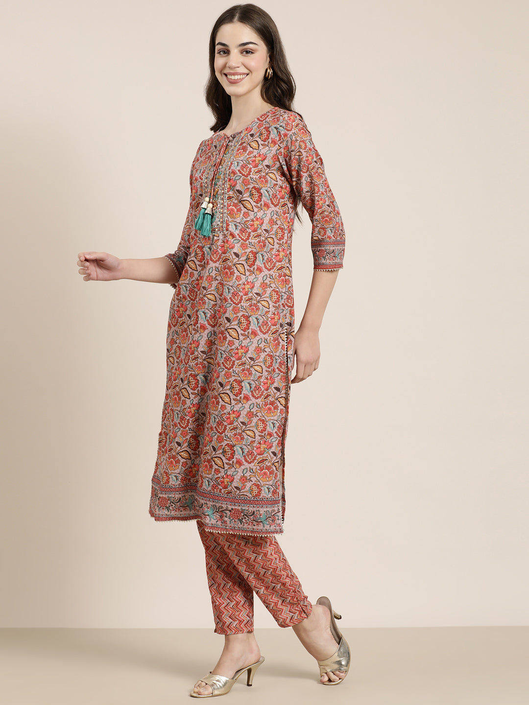 Women Rust Floral Kurta Set