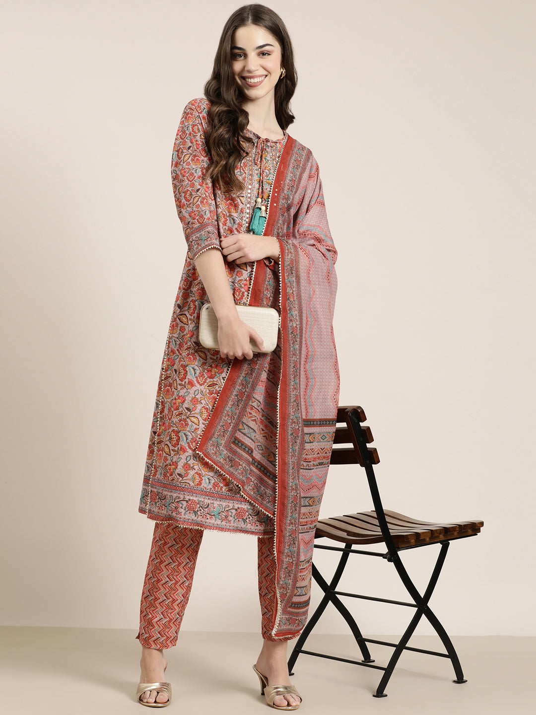 Women Rust Floral Kurta Set