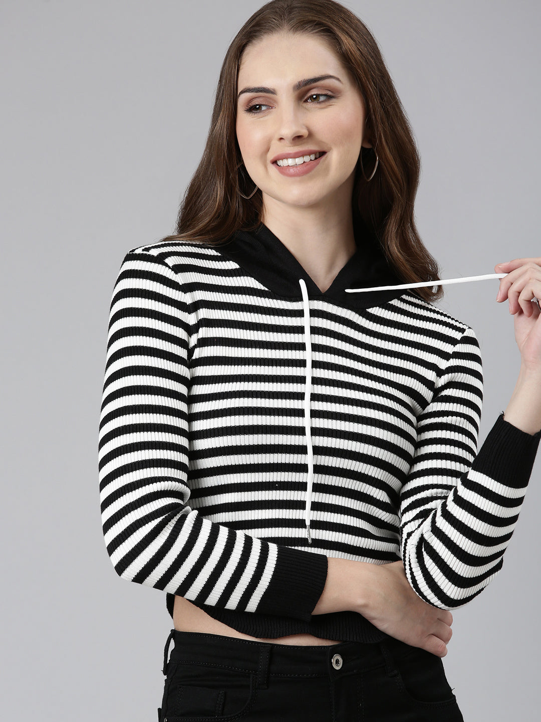 Women Black Striped Sweatshirt