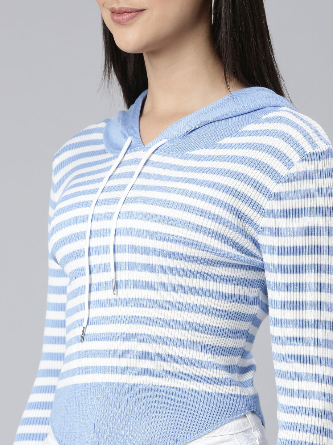 Women Blue Striped Sweatshirt