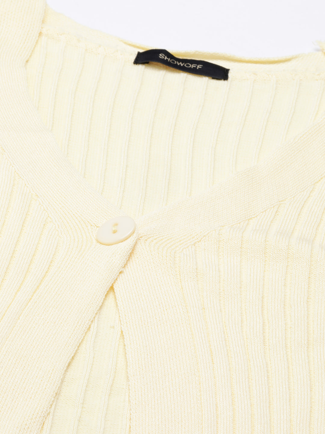 Women Yellow Solid Front-Open Crop Sweater