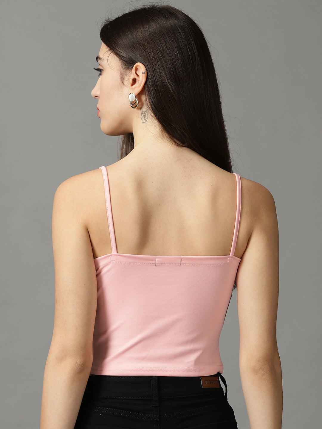 Women's Pink Solid Fitted Crop Top