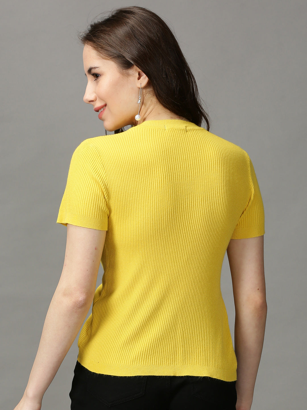 Women's Yellow Solid High-Low Top