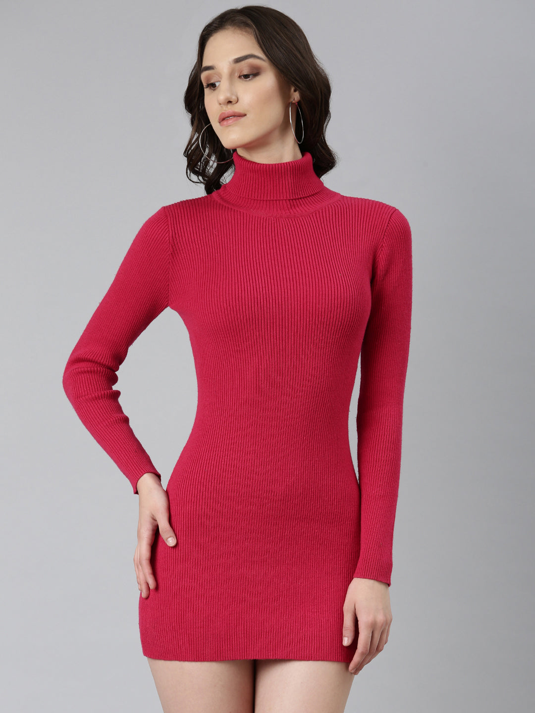 Women Fuchsia Solid Bodycon Dress