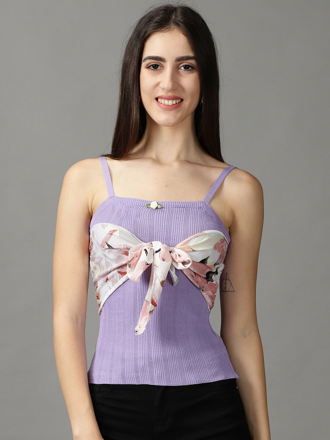Women's Purple Solid Fitted Crop Top