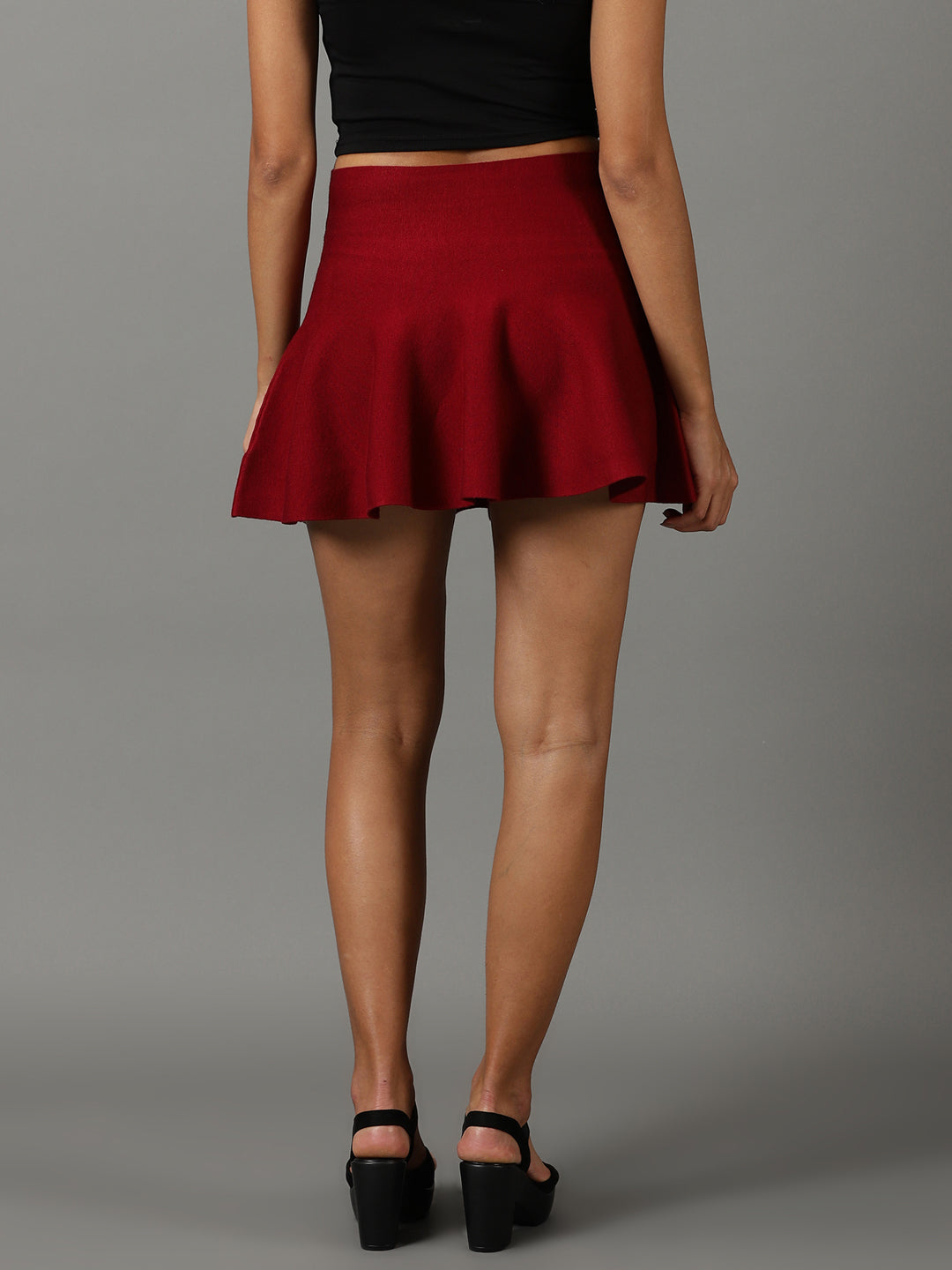 Women's Maroon Solid Flared Skirt