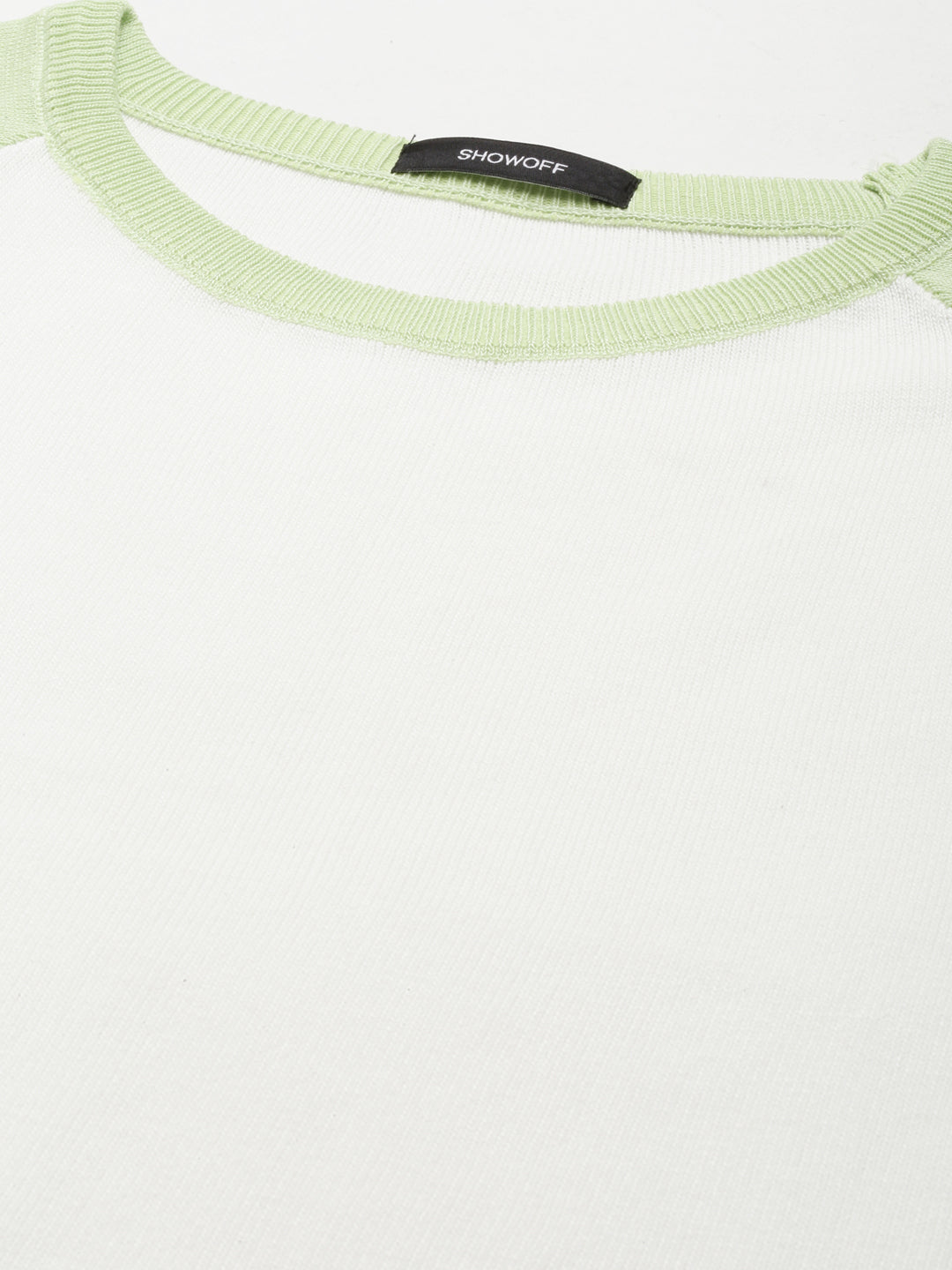 Round Neck Colourblocked Raglan Sleeves White Crop Top