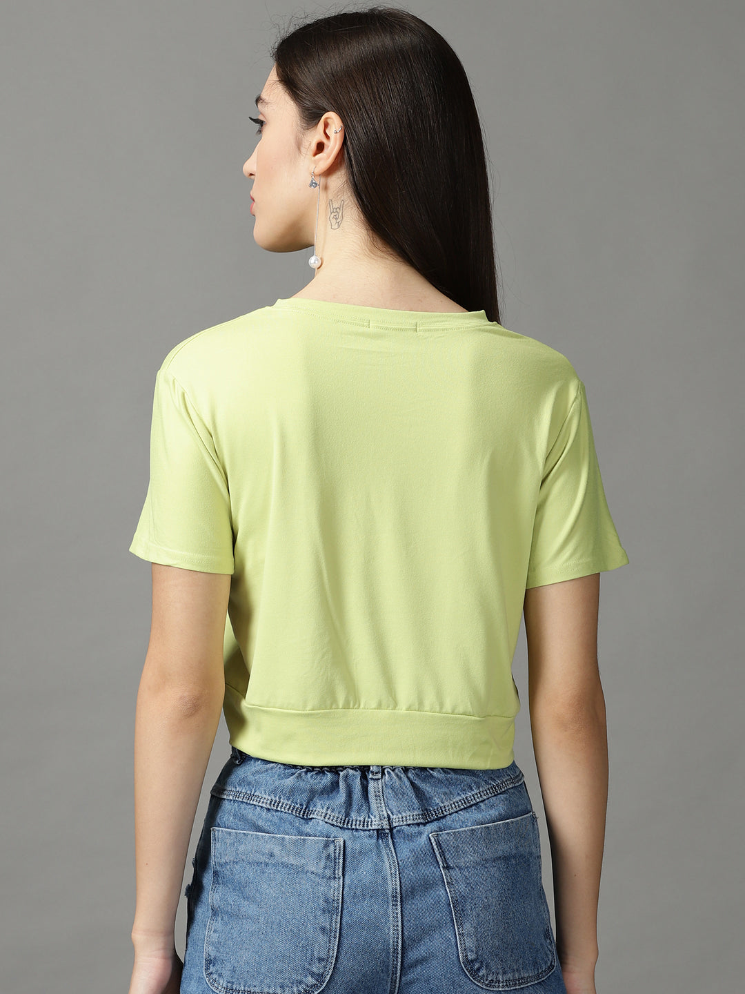Women's Green Solid Crop Top