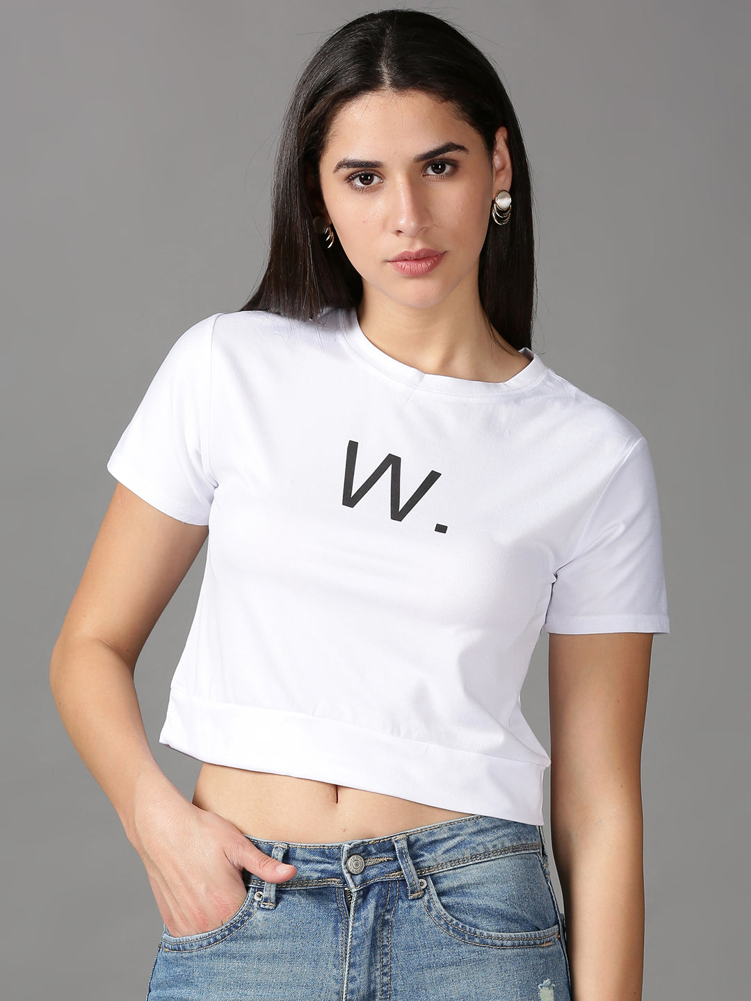 Women's White Solid Crop Top