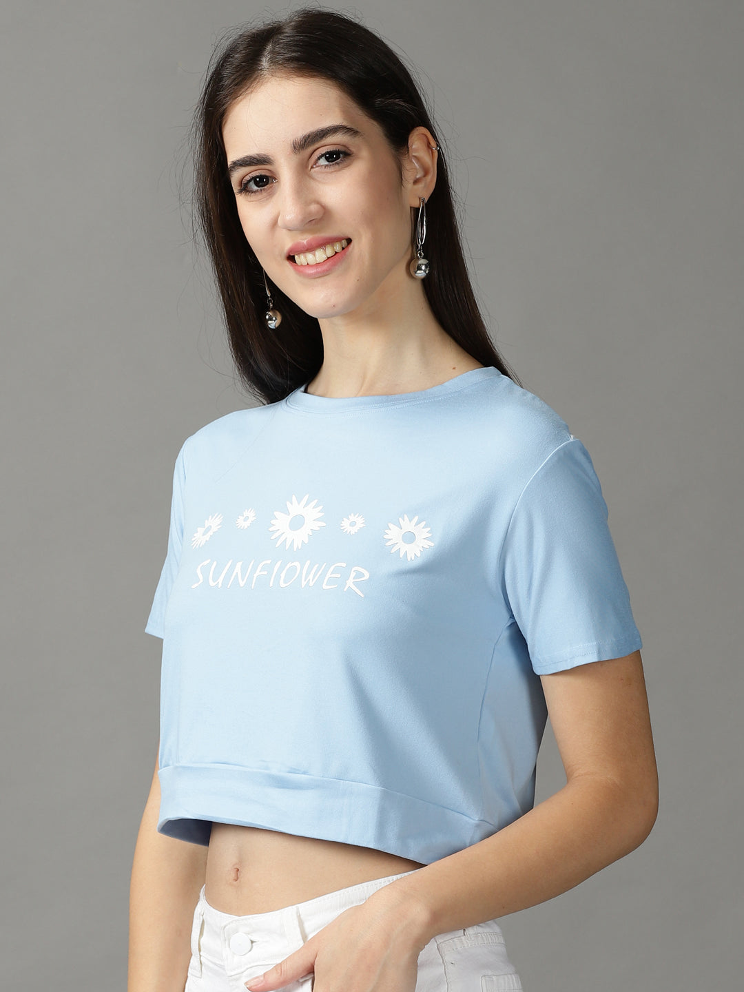 Women's Blue Solid Crop Top