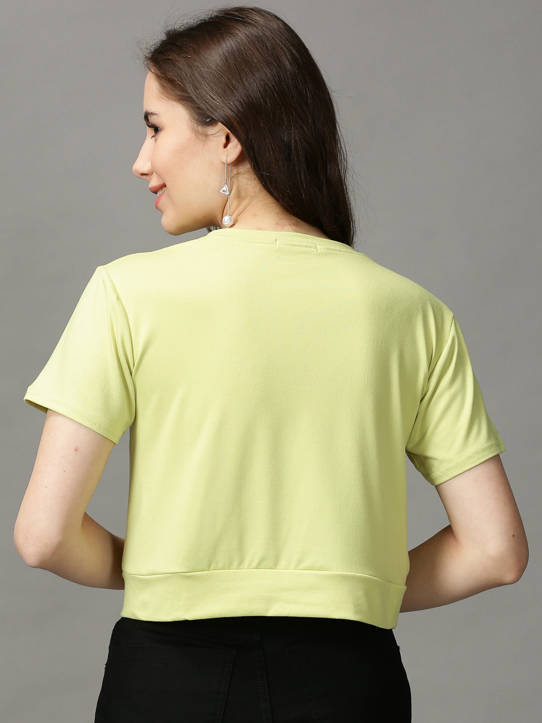 Women's Lime Green Solid Crop Top