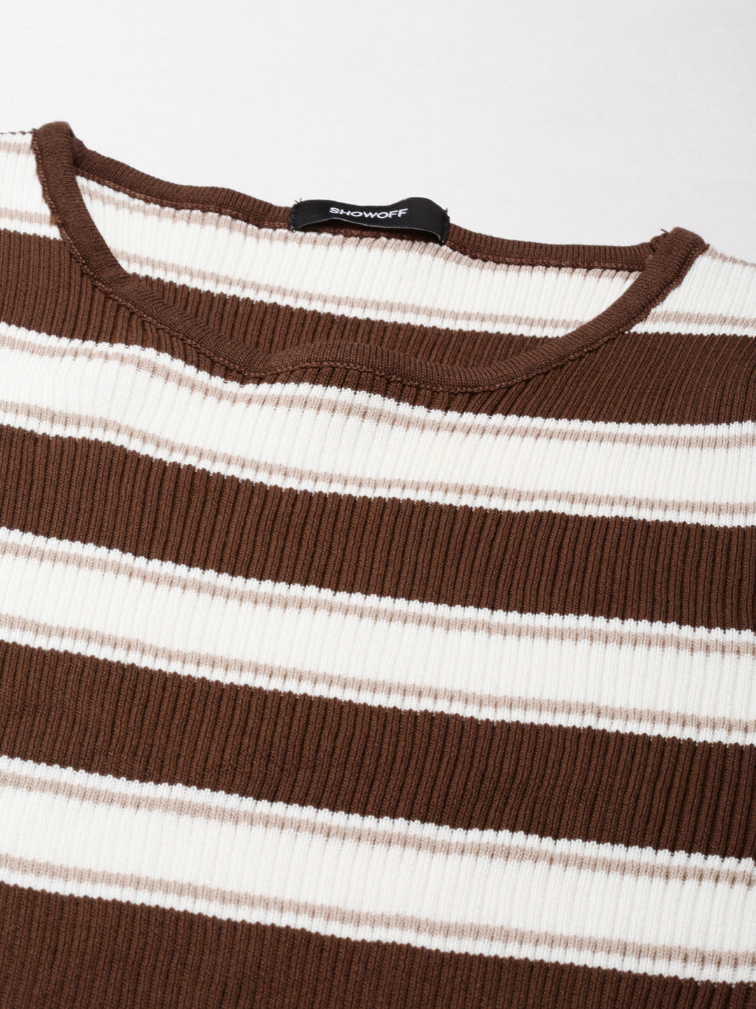 Women Coffee Brown Striped Bodycon Dress