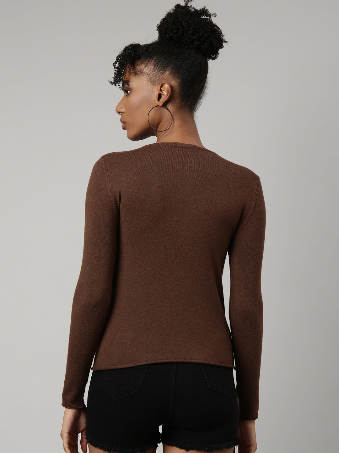 Women Brown Solid Fitted Top