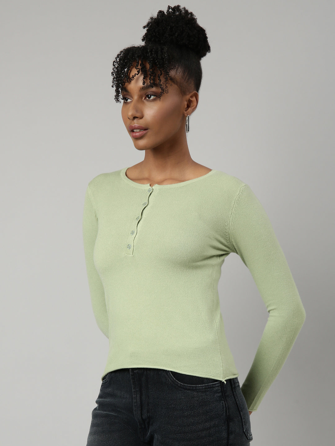 Women Sea Green Solid Fitted Top