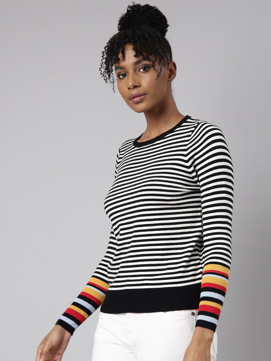 Women Black Horizontal Stripes Top