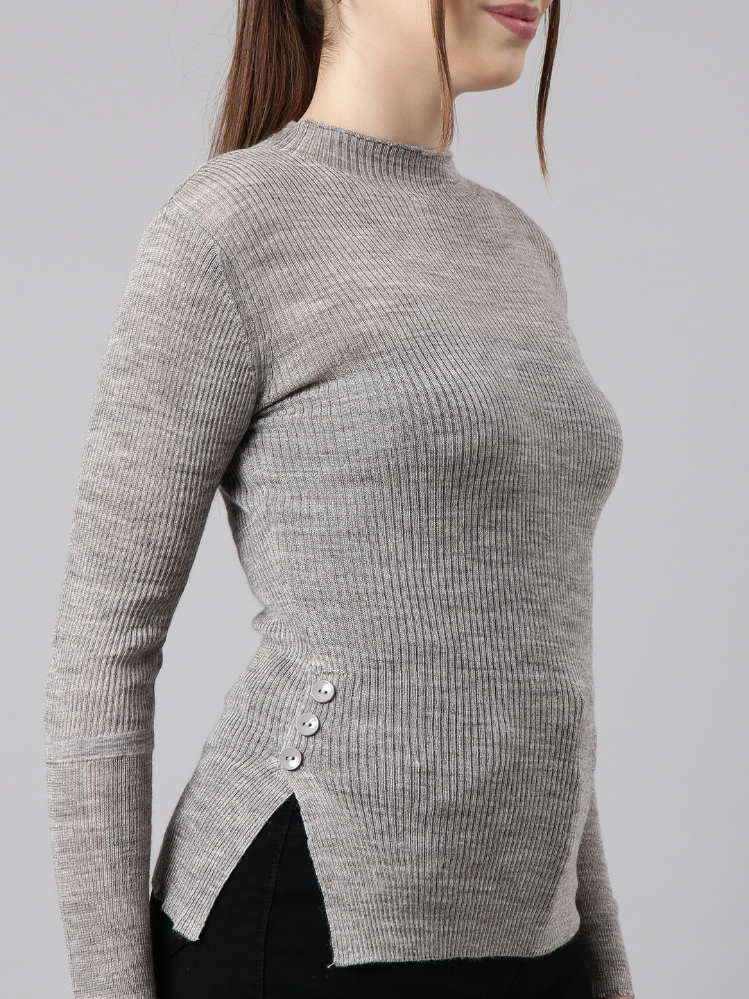 Women Grey Solid Fitted Top