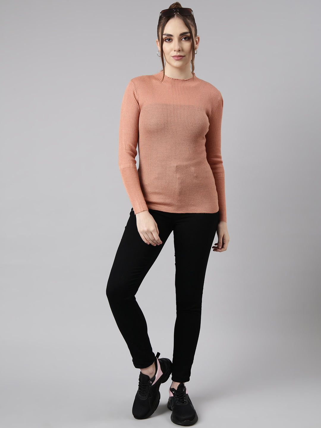 Women Orange Solid Fitted Top