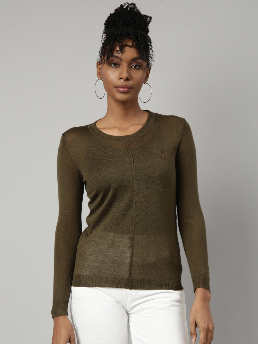 Women Olive Solid Top