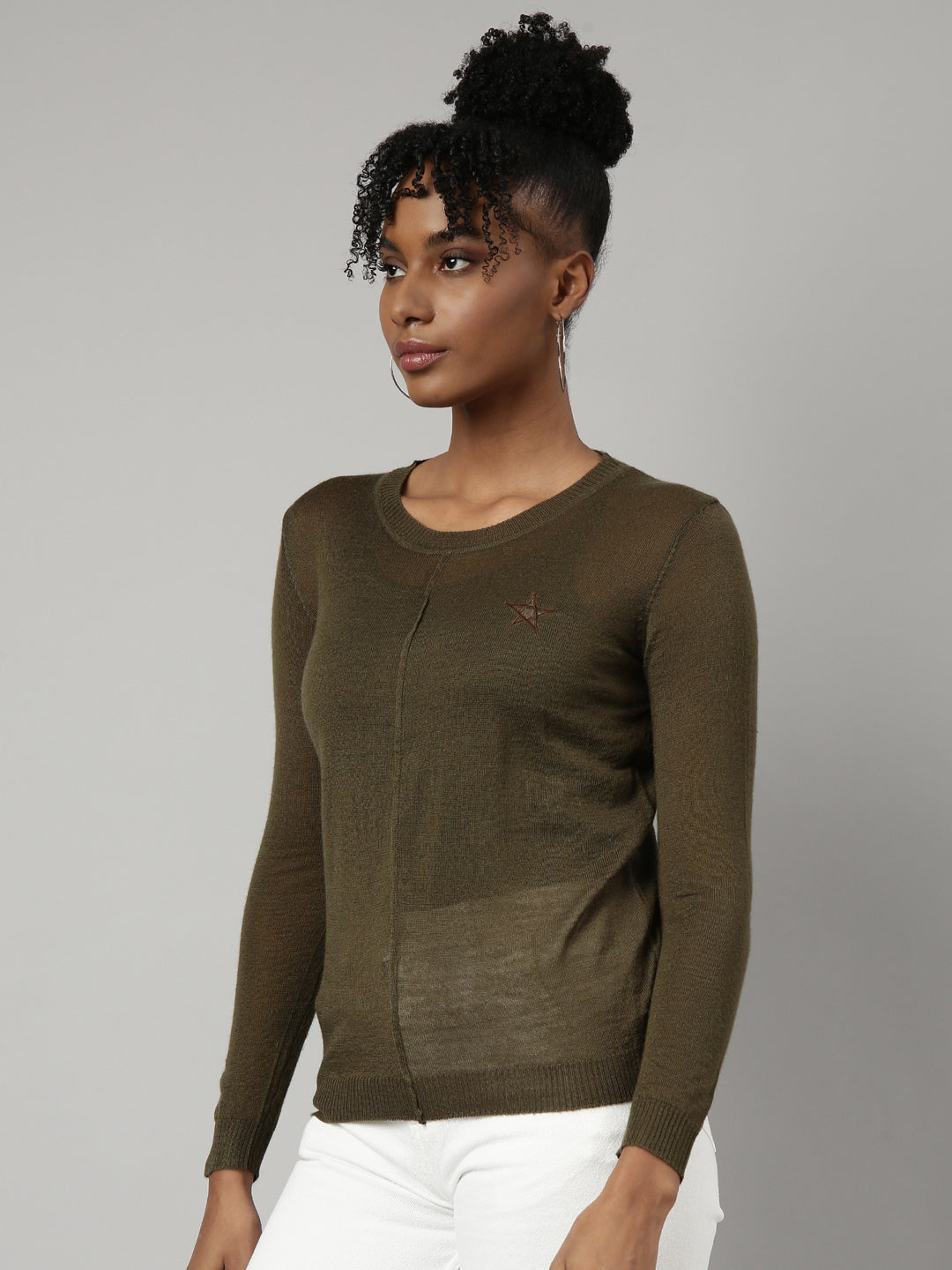 Women Olive Solid Top