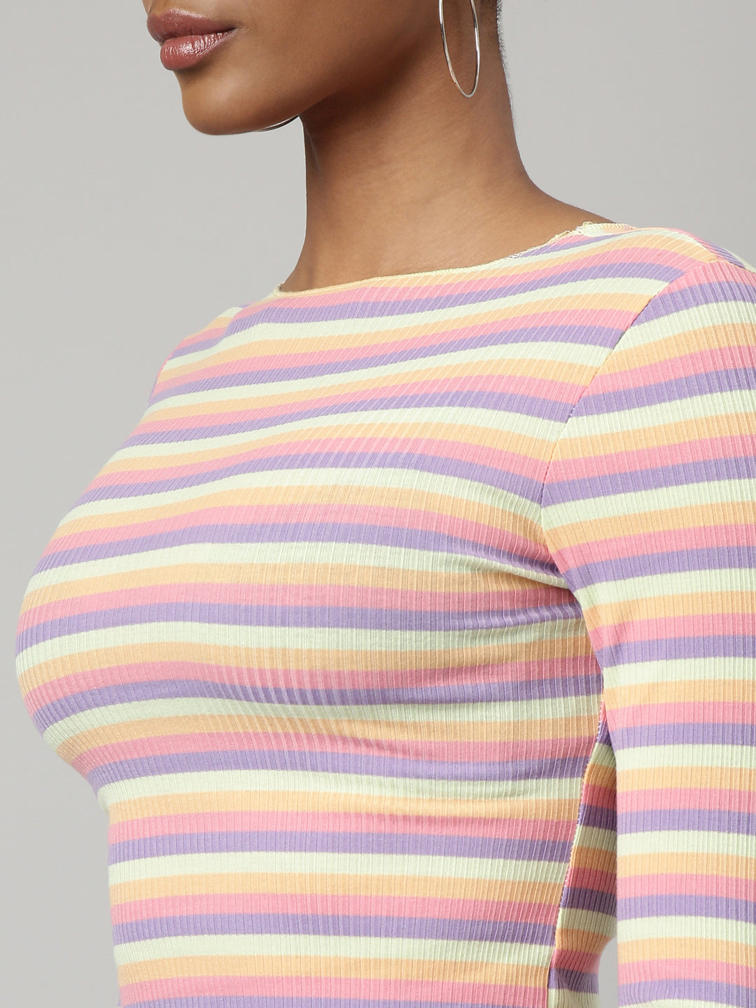 Women Multi Horizontal Stripes Fitted Crop Top