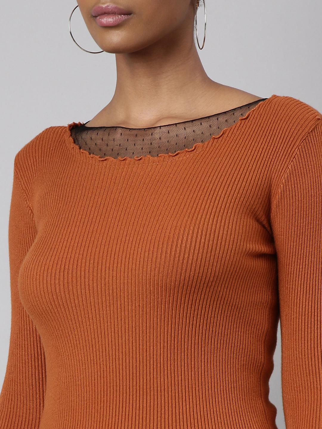 Women Rust Solid Fitted Top